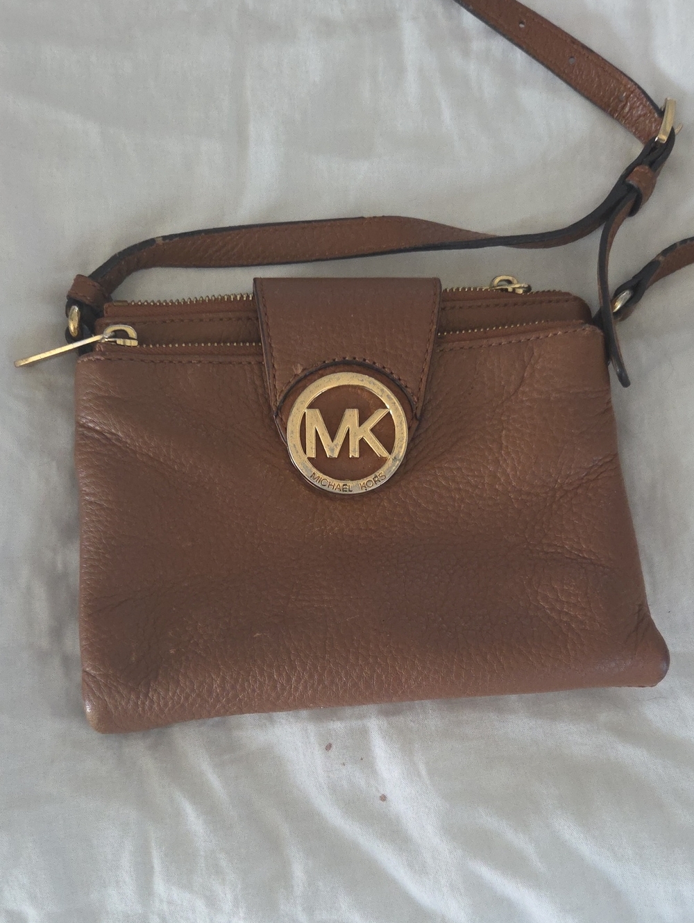 Michael Kors Tan Leather MK Logo Crossbody Bag